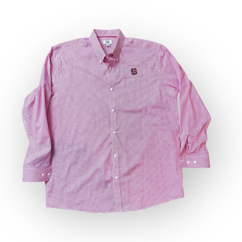 NC State Wolfpack‎ Shirt Cutter & Buck Men's Medium Red Plaid Button Up. XXXXL